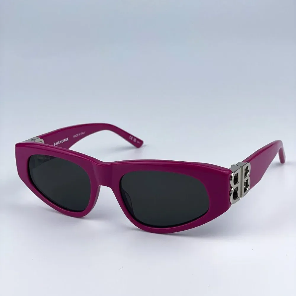 NEW Balenciaga BB0095S 017 Fuchsia Pink Silver Logo Grey Cat Eye Unisex Sunglass